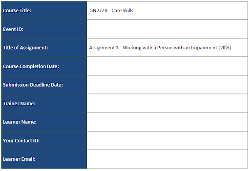 QQi Level 5 5N2770 Assignment 1 - Working with a Person with an Impairment 